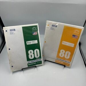 Lot of 2 Norcom Graph Ruled Filler Paper 80 Sheets Each 4x4 and‎ 5x5 Quad Ruled
